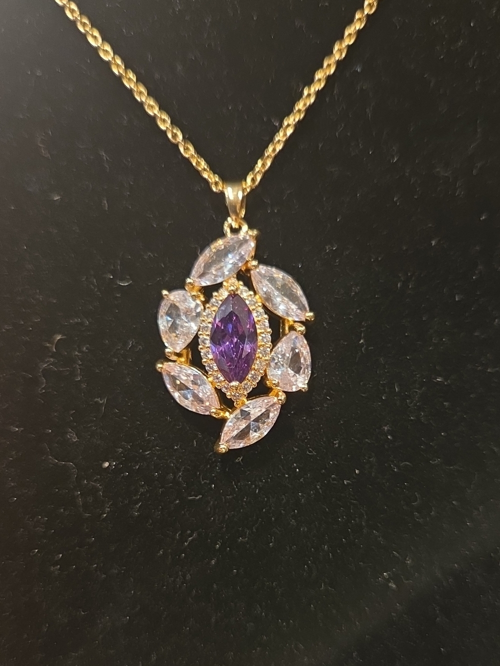 Gold Marquise Amethyst Pendant Necklace